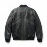 Premium Men's Black Crocodile Embossed Bomber Leather Jacket Blackstone Jackets Back View