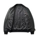 Premium Men's Black Crocodile Embossed Bomber Leather Jacket Blackstone Jackets Inner View