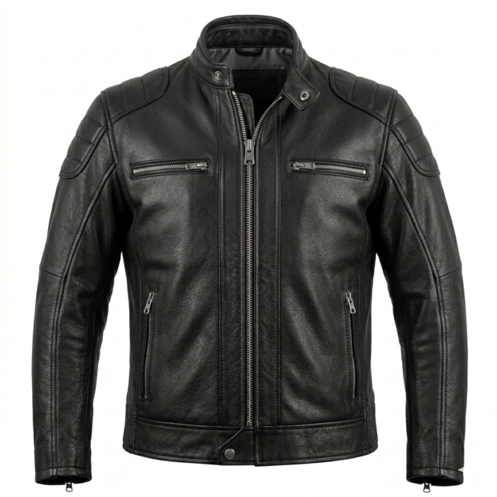 Premium Men's Black Genuine Leather Cafe Racer Jacket Blackstone Jackets