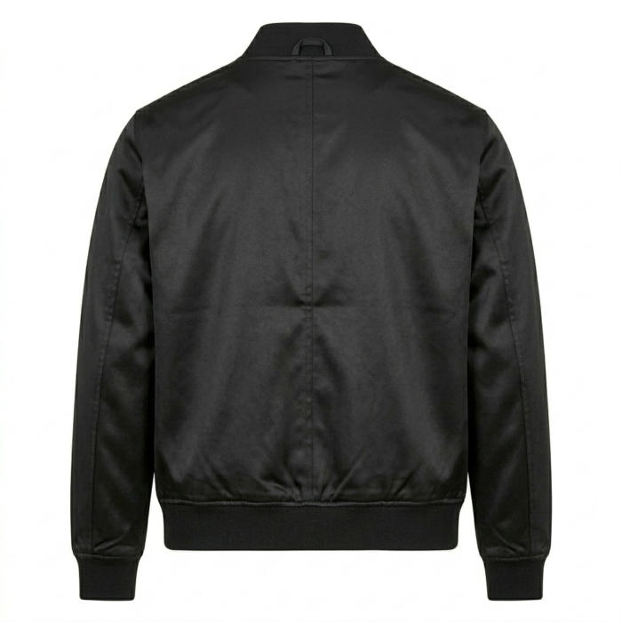 Premium Men's Black Satin Bomber Jacket Blackstone Jackets Back View
