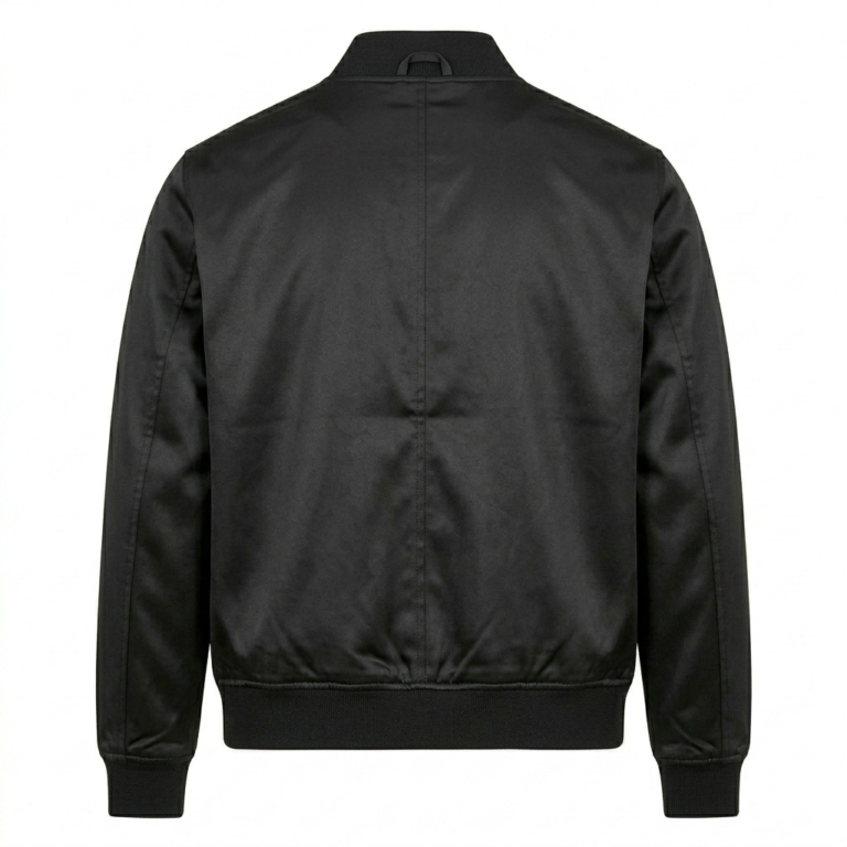 Premium Men's Black Satin Bomber Jacket Blackstone Jackets Back View