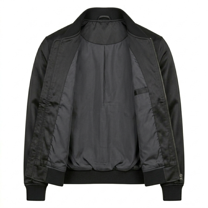 Premium Men's Black Satin Bomber Jacket Blackstone Jackets Inner View