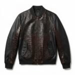 Premium Men's Brown Crocodile Embossed Real Leather Jacket Blackstone Jackets