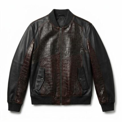 Premium Men's Brown Crocodile Embossed Real Leather Jacket Blackstone Jackets