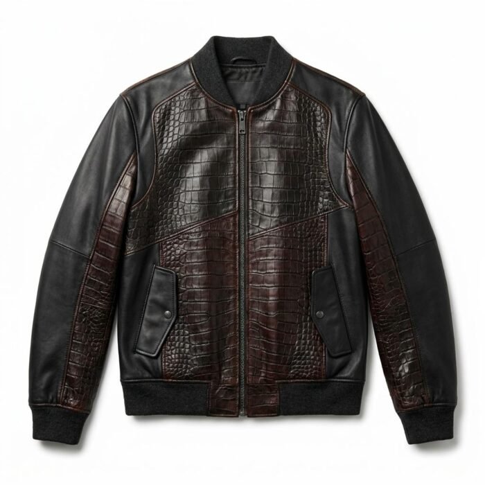 Premium Men's Brown Crocodile Embossed Real Leather Jacket Blackstone Jackets