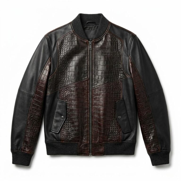 Premium Men's Brown Crocodile Embossed Real Leather Jacket Blackstone Jackets