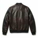 Premium Men's Brown Crocodile Embossed Real Leather Jacket Blackstone Jackets Back View