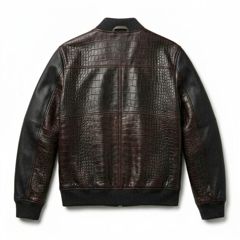 Premium Men's Brown Crocodile Embossed Real Leather Jacket Blackstone Jackets Back View
