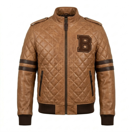 Premium Men's Brown Quilted Varsity Leather Jacket Blackstone Jackets