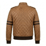 Premium Men's Brown Quilted Varsity Leather Jacket Blackstone Jackets Back View