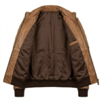 Premium Men's Brown Quilted Varsity Leather Jacket Blackstone Jackets Inner View