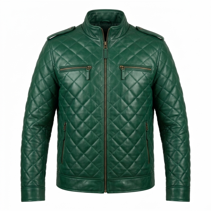 Premium Men's Green Quilted Leather Jackets Blackstone Jackets