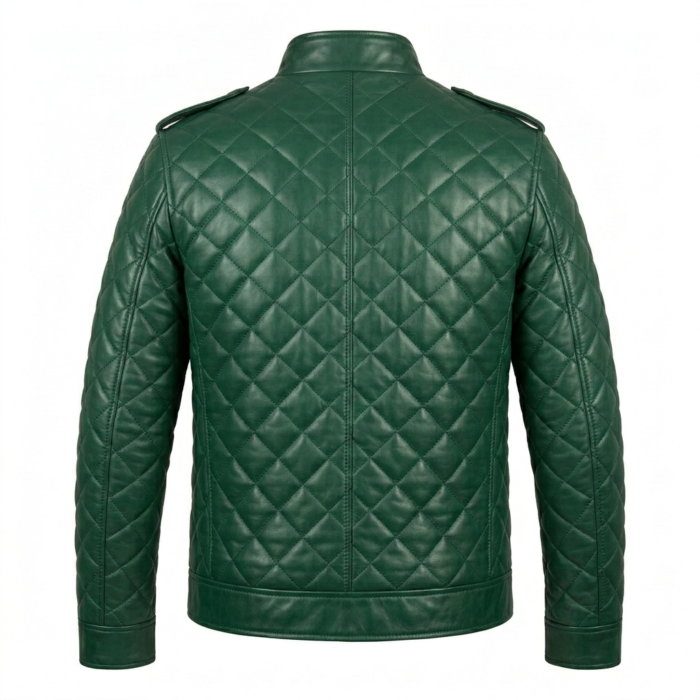 Premium Men's Green Quilted Leather Jackets Blackstone Jackets Back View