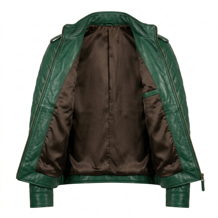 Premium Men's Green Quilted Leather Jackets Blackstone Jackets Inner View