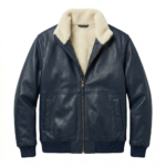 Premium Men's Navy Sherpa Leather Jacket Blackstone Jackets