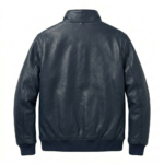 Premium Men's Navy Sherpa Leather Jacket Blackstone Jackets Back View