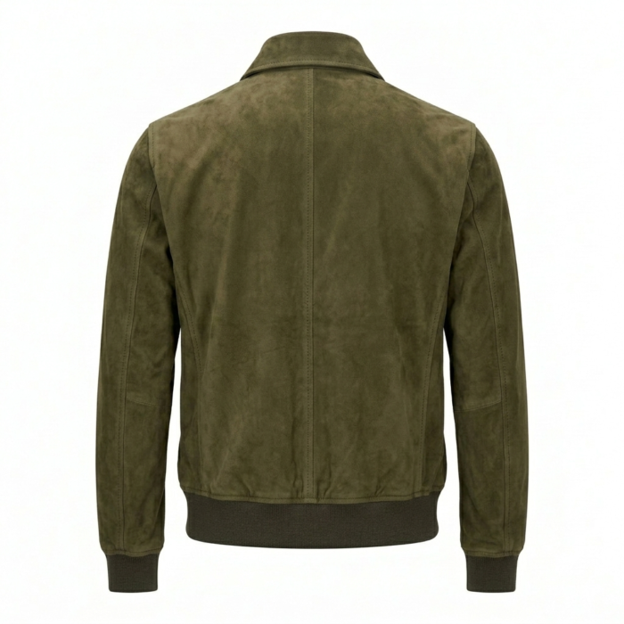 Premium Men's Olive Green Genuine Leather Suede Jacket Blackstone Jackets Back View