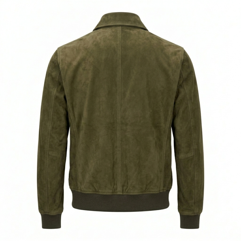 Premium Men's Olive Green Genuine Leather Suede Jacket Blackstone Jackets Back View