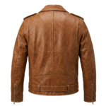 Premium Men's Tan Genuine Leather Double Rider Jacket Blackstone Jackets Back View