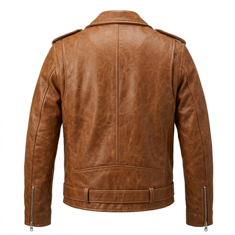 Premium Men's Tan Genuine Leather Double Rider Jacket Blackstone Jackets Back View