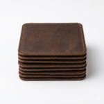 Premium Stitched Rustic Brown Pack of 7 Square Leather Coasters | Blackstone Jackets