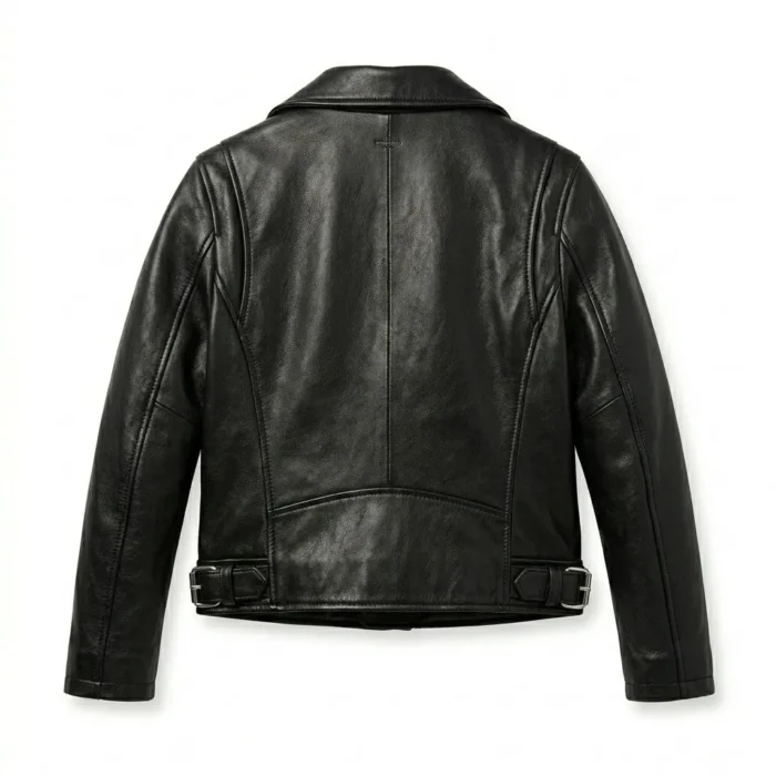 Prestige Girls Kids Black Leather Biker Leather Jacket Blackstone Jackets Back View