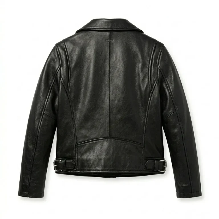 Prestige Girls Kids Black Leather Biker Leather Jacket Blackstone Jackets Back View