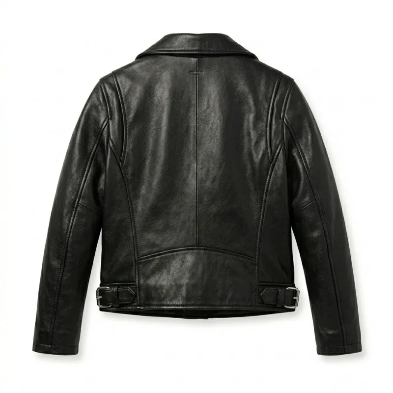 Prestige Girls Kids Black Leather Biker Leather Jacket Blackstone Jackets Back View