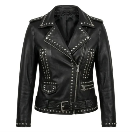 Prestige Women's Black Studded Leather Jacket Blackstone Jackets