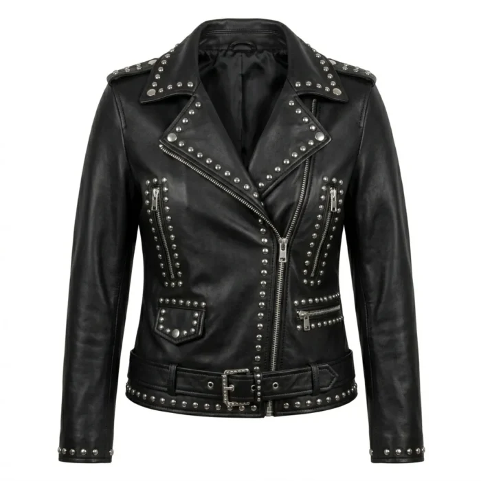 Prestige Women's Black Studded Leather Jacket Blackstone Jackets