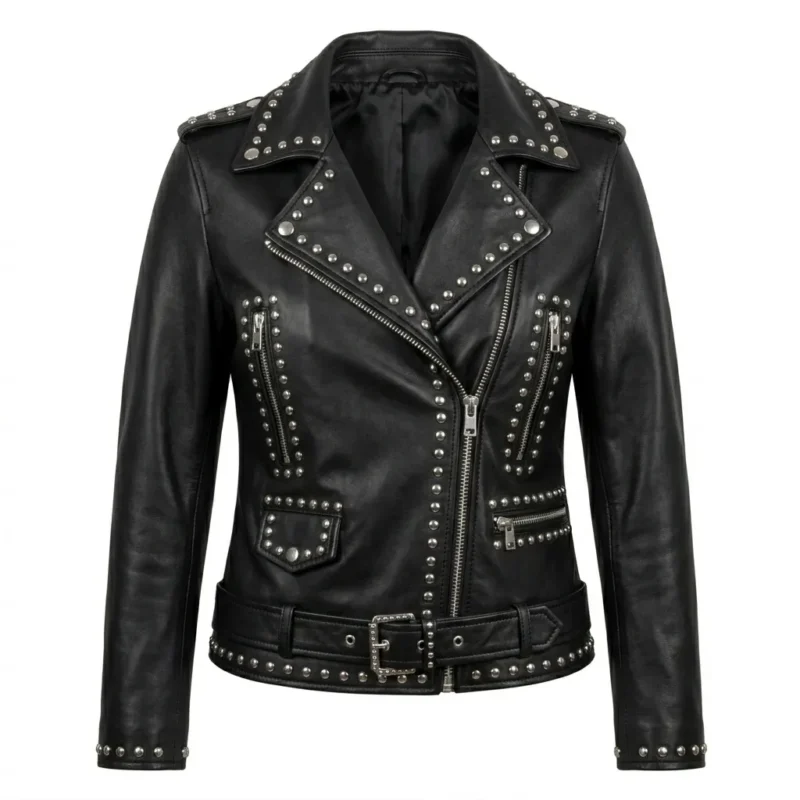 Prestige Women's Black Studded Leather Jacket Blackstone Jackets
