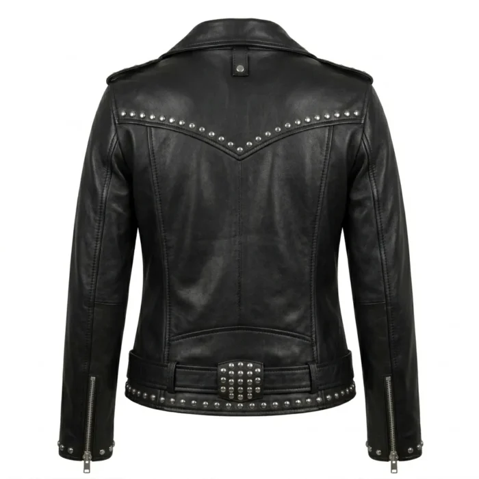 Prestige Women's Black Studded Leather Jacket Blackstone Jackets Back View