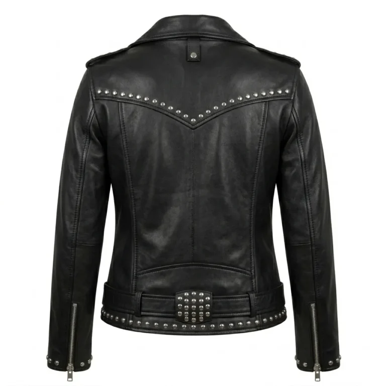 Prestige Women's Black Studded Leather Jacket Blackstone Jackets Back View