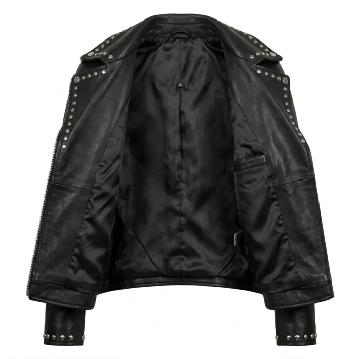 Prestige Women's Black Studded Leather Jacket Blackstone Jackets Inner View