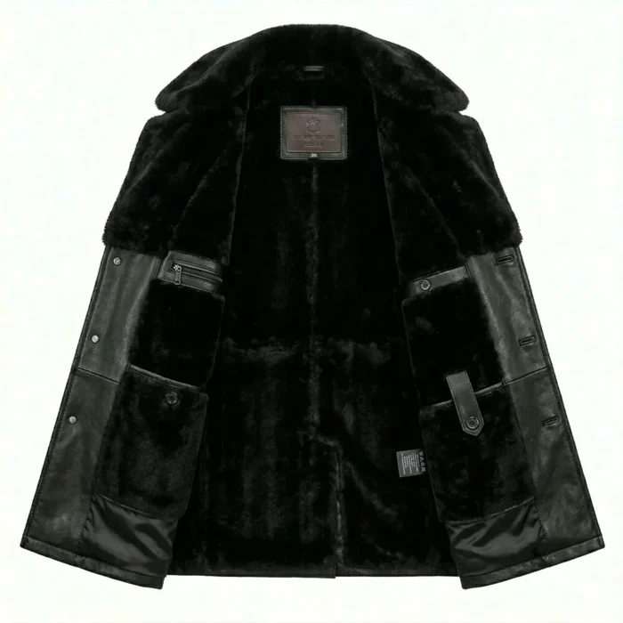 Refined Men's Black Leather Belted Fur Collar Coat Sale | Blackstone Jackets