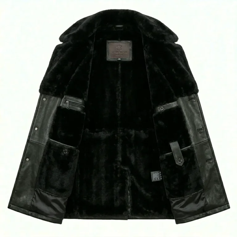 Refined Men's Black Leather Belted Fur Collar Coat Sale | Blackstone Jackets