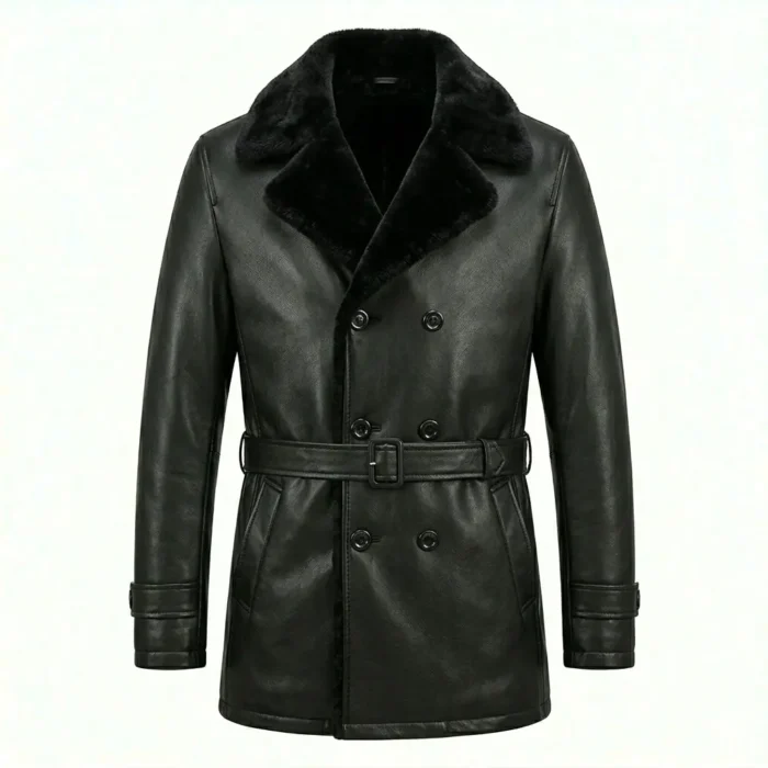 Refined Men's Black Leather Belted Fur Collar Coat Sale front Blackstone Jackets Refined Men's Black Leather Belted Fur Collar Coat Sale front Blackstone Jackets