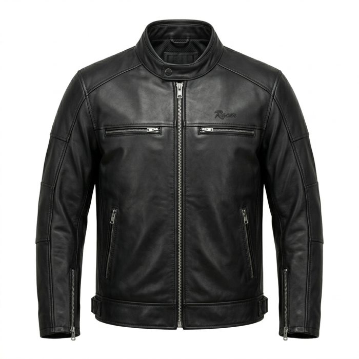 Refined Men's Black Leather Racer Jacket Blackstone Jackets