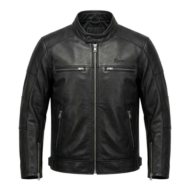 Refined Men's Black Leather Racer Jacket Blackstone Jackets