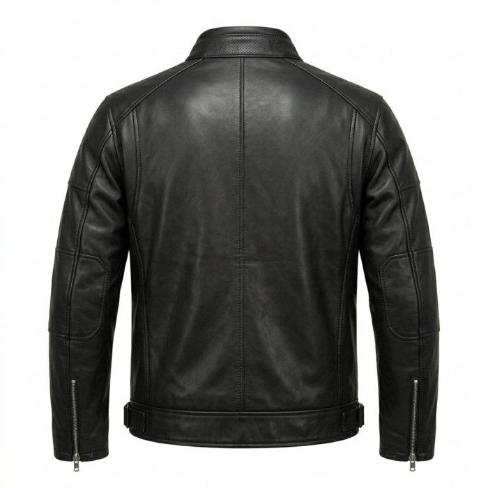 Refined Men's Black Leather Racer Jacket Blackstone Jackets Back View