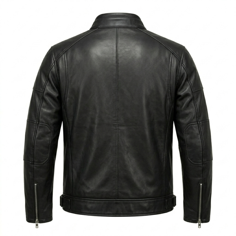 Refined Men's Black Leather Racer Jacket Blackstone Jackets Back View