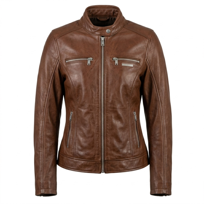 Refined Women's Brown Leather Café Racer Jacket Blackstone Jackets
