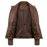 Refined Women's Brown Leather Café Racer Jacket Blackstone Jackets Inner View