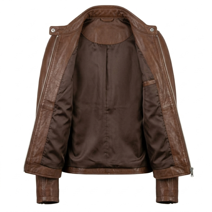 Refined Women's Brown Leather Café Racer Jacket Blackstone Jackets Inner View