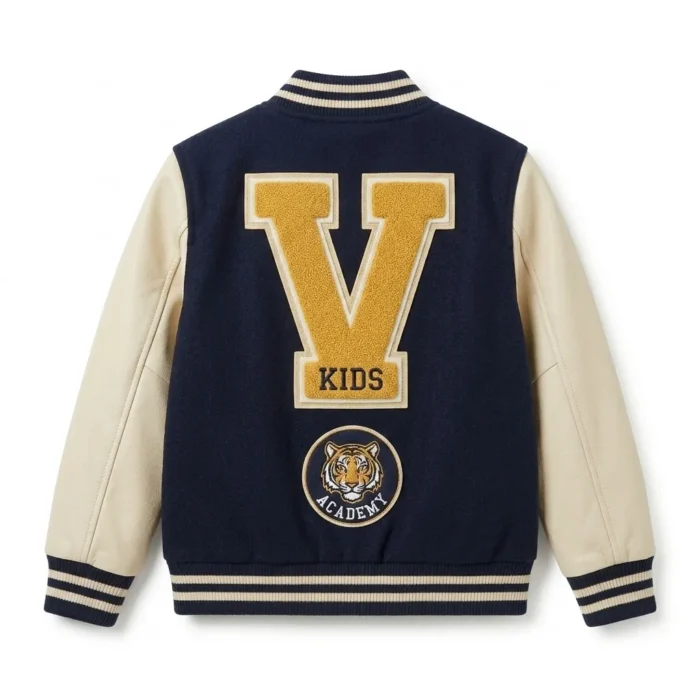 Signature Boys Kids Navy Wool Varsity Jacket Blackstone Jackets Back View