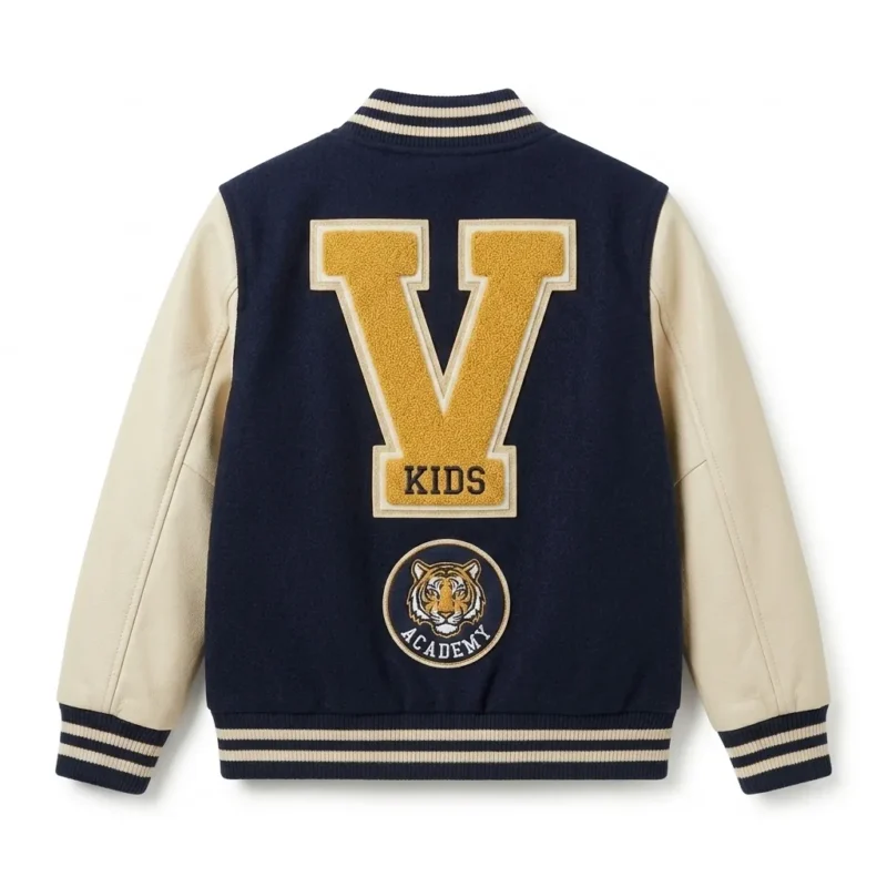 Signature Boys Kids Navy Wool Varsity Jacket Blackstone Jackets Back View