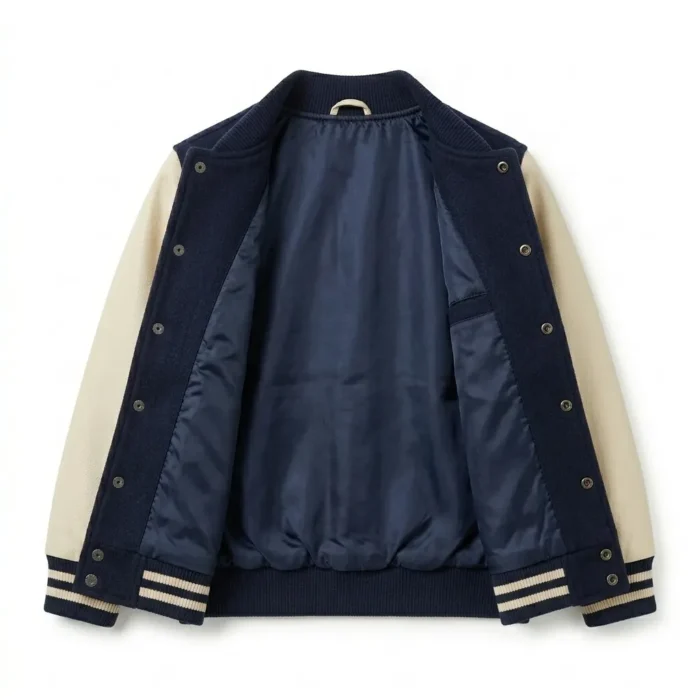Signature Boys Kids Navy Wool Varsity Jacket Blackstone Jackets Inner View