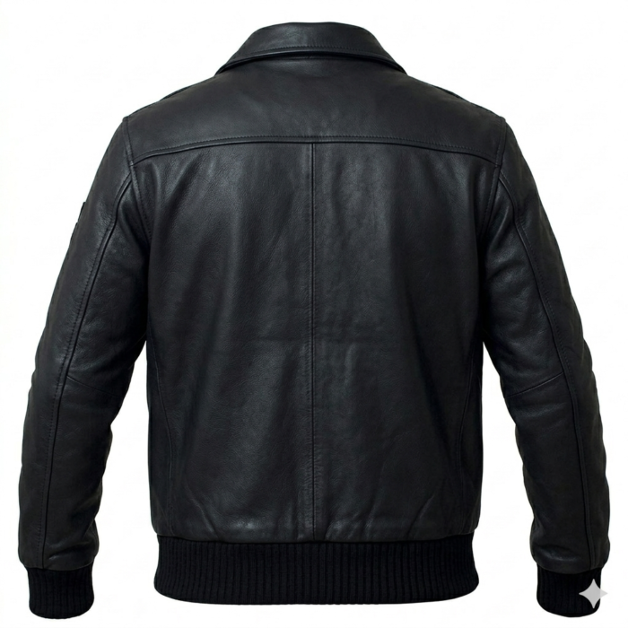 Superior Men's Black Military Leather Jacket Blackstone Jackets Back View