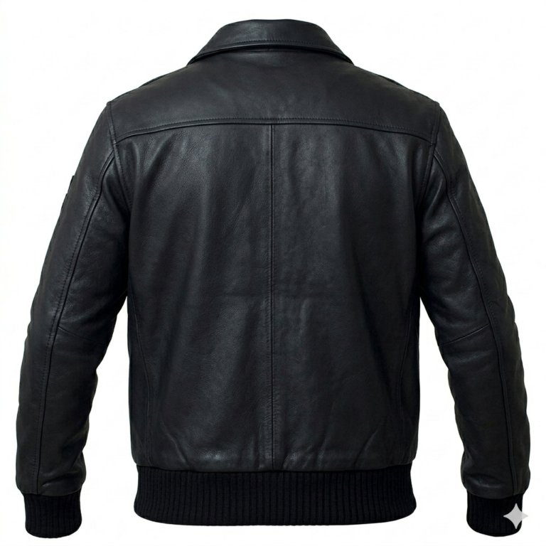 Superior Men's Black Military Leather Jacket Blackstone Jackets Back View
