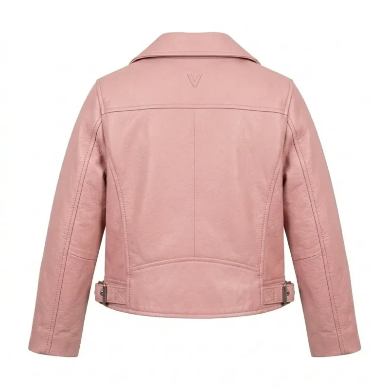 Top-Tier Girls Kids Pink Leather Jacket Apparel Blackstone Jackets Back View